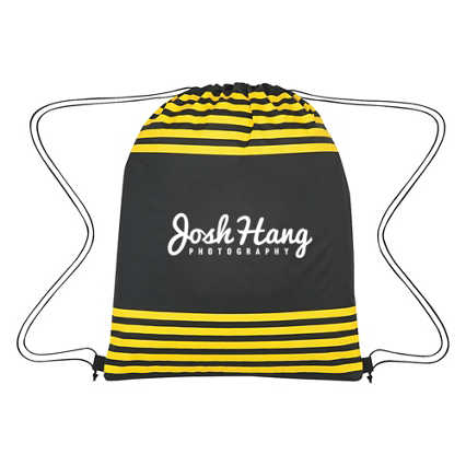 Add Your Logo: Striped Drawstring Backpack